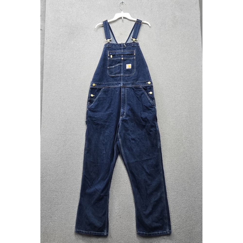 Carhartt Men Jeans 34X30 Blue Denim Cargo Overalls Loose Fit Straight 29" Inseam